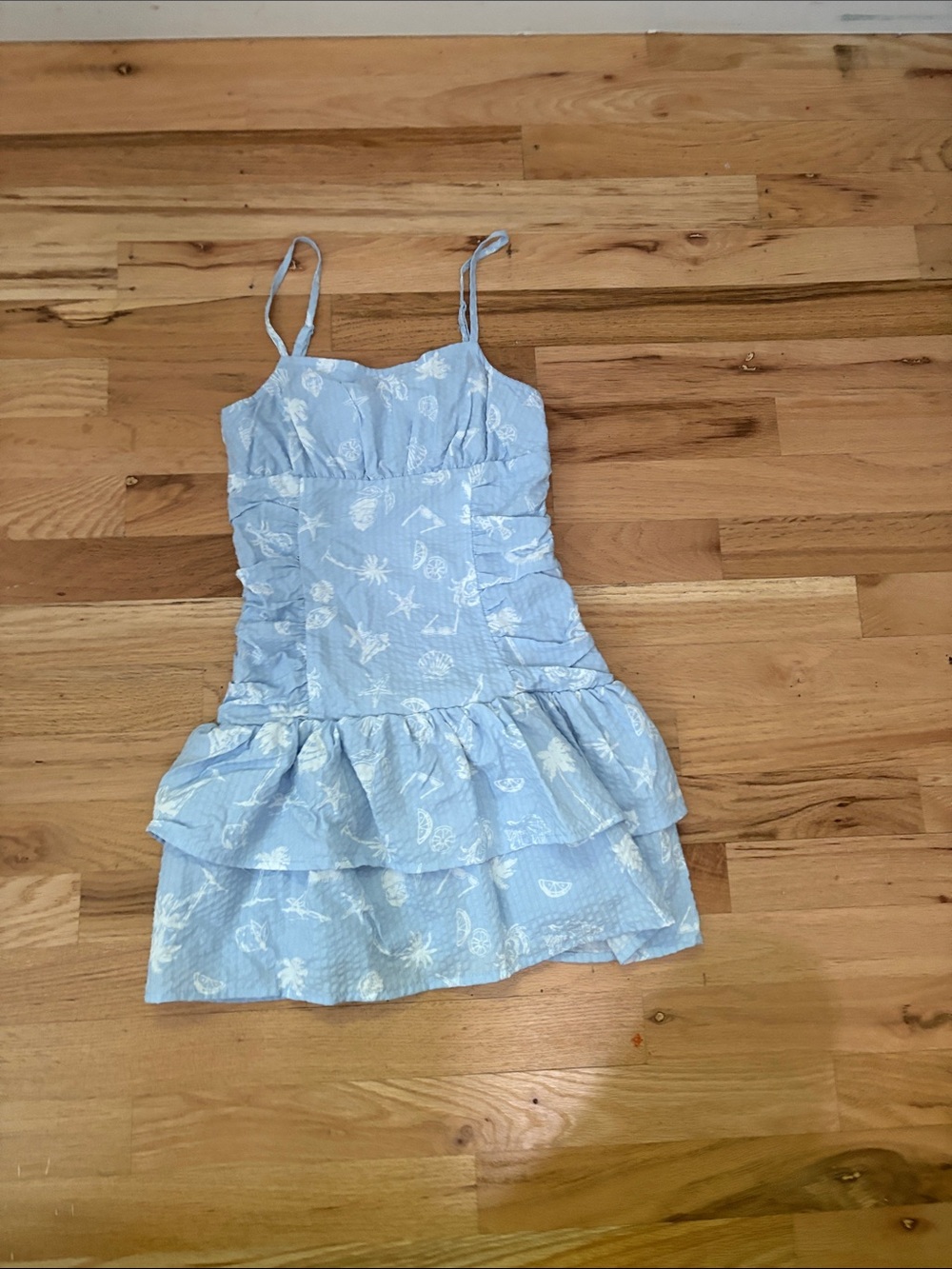 art class Light Blue Printed Ruffle Sundress